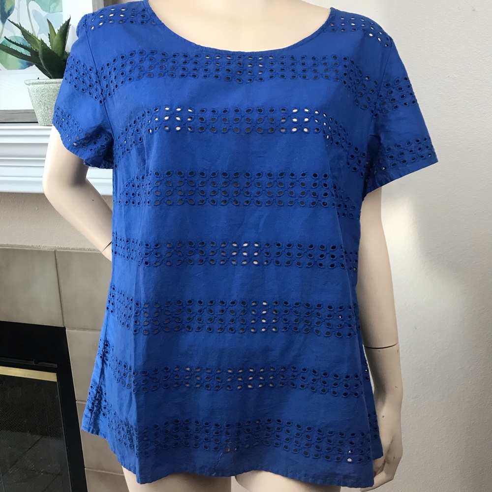 Loft Eyelet Striped Short Sleeve Blouse